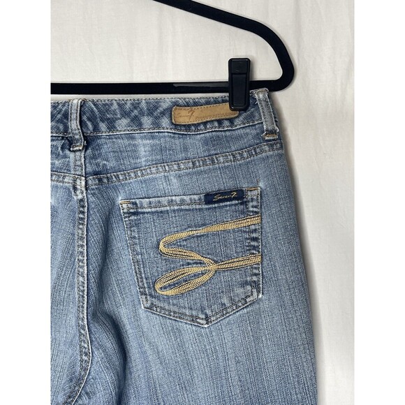Seven 7 Women's Classic Flare Jeans Size 8 Medium Wash Blue Denim 31x30 Low Rise - Picture 8 of 11